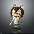 Cute Cartoon Character With Cat Ears Brown Hair Yellow Eyes And Tail