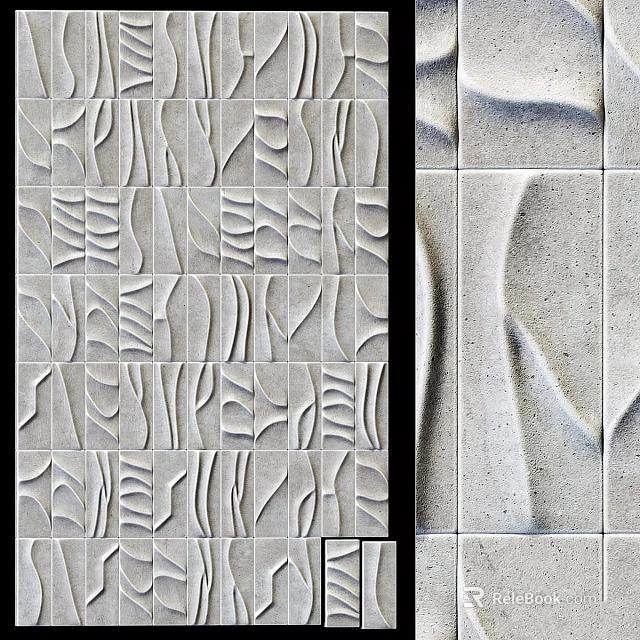 Light Colored Textured Wall Tiles With Decorative Patterns For Interior Design 3d model 