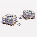 Stacked Cartons With Blue Patterns On Pallets Against White Background 3d model