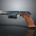 Classic Revolver With Metallic Body And Wooden Grip On Dark Surface