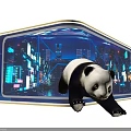 Panda in Blue Frame With City Night View And Neon Lights