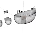White Bathtub With Towel Faucet And Wash Basin In Modern Bathroom