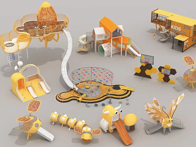 Colorful Children's Play Area With Slides Climbing Structures And Interactive Elements 3d model