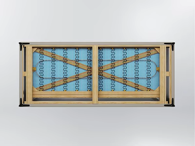 Building Exterior Wall With Wooden Frame Blue Panels And Cross Bracing Structure 3d model