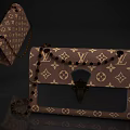 Brown Classic Monogram Pattern Handbags With Chain Strap And Metal Clasp Open Closed Designs