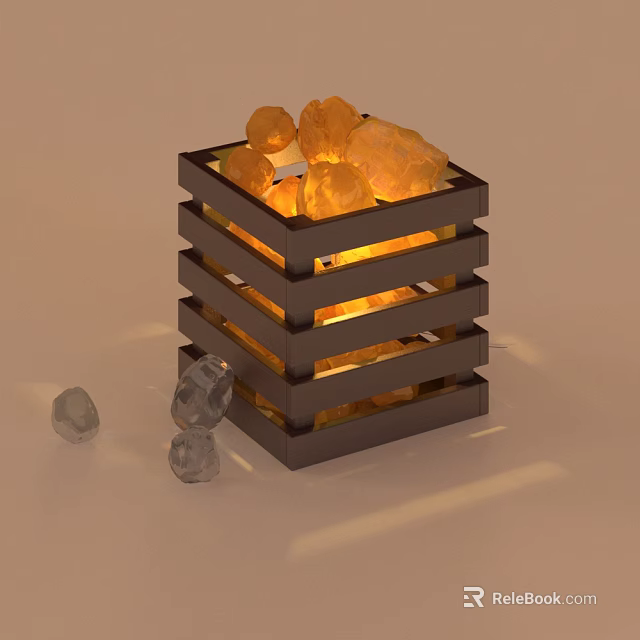 Square Wooden Frame Decorative Lamp With Yellow Crystal Stones And Warm Light 3d model 