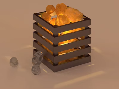 Square Wooden Frame Decorative Lamp With Yellow Crystal Stones And Warm Light 3d model