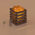 Square Wooden Frame Decorative Lamp With Yellow Crystal Stones And Warm Light