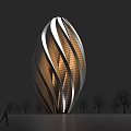 Modern Cultural Center Building With Spiral White Lines And Illuminated Interior Surrounded by Trees