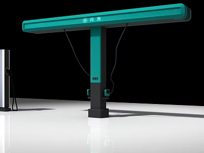 Green Gantry Style Equipment With Black Base Top Crossbar And Side Charging Pile 3d model