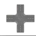 Urban Road Infrastructure Intersection With Asphalt Pavement Lane Markings And Curbs