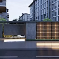 Contemporary Entrance Gate With Gray Wall Wooden Slats And Green Plants In Modern Residential Area