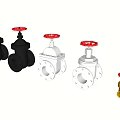 Black Blue Yellow Gate Valves Featuring Red Handles And Durable Design 3d model