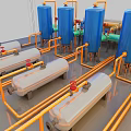 Industrial Equipment Layout With Piping Systems Storage Tanks And Container Facilities