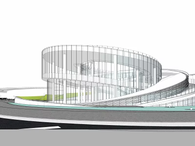 Modern Circular Architectural Structure With Glass Curtain Wall And Spiral Design Green Landscape Road 3d model