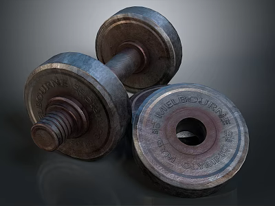 Rustic Metal Dumbbells With Weight Plates For Home Daily Life Fitness Items 3d model