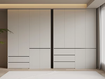 Modern Built In Light Colored Wardrobe With Sleek Lines And Drawers In Bedroom 3d model
