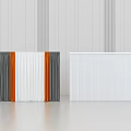 Gray White Orange Striped and Solid White Pleated Curtains in Modern Interior Space 3d model