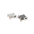 Elegant Modern Dining Table Set With Round Top And Wooden Upholstered Chairs 3d model