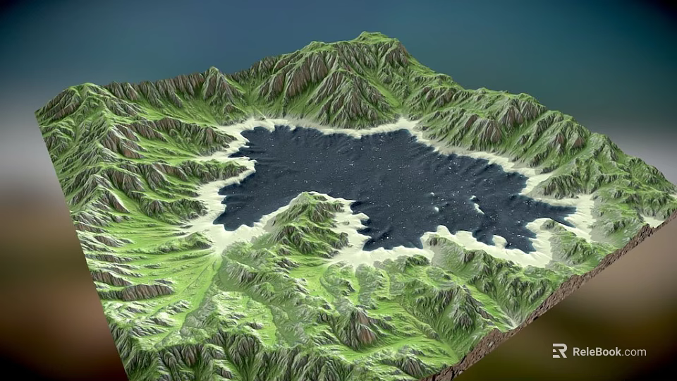 Green Mountain Lake Garden Landscape Design With Lush Vegetation And Scenic Views 3d model 