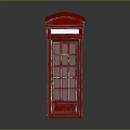 Classic Red Telephone Booth Design With Glass Windows And White Frame