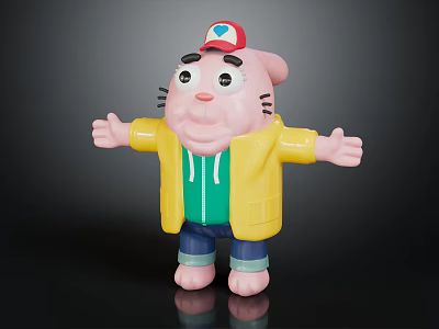 Kids Furniture With Cartoon Doll Decoration In Yellow Coat And Green Inner 3d model