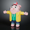 Kids Furniture With Cartoon Doll Decoration In Yellow Coat And Green Inner