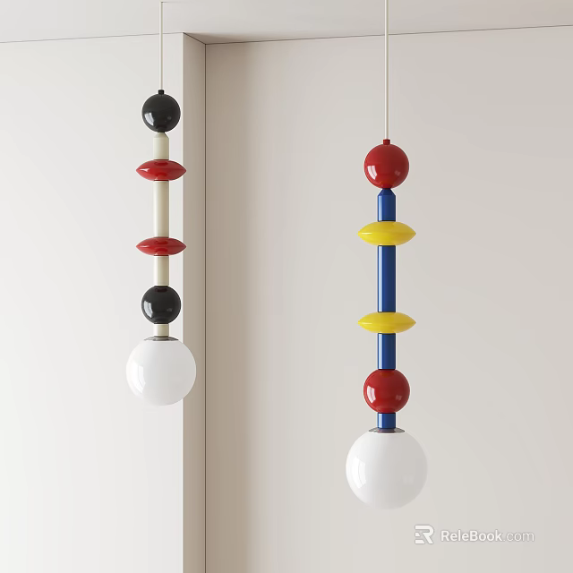 Modern Pendant Lights With Multicolored Beads Black Red Yellow Blue And White Globe Design 3d model 