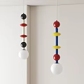 Modern Pendant Lights With Multicolored Beads Black Red Yellow Blue And White Globe Design