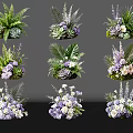 Elegant Floral Arrangement With Purple White Flowers Green Ferns And Succulents