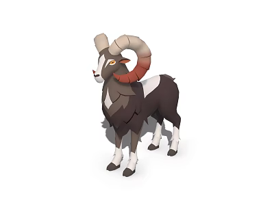 3D Rendered Sheep With Curved Brown Horns And Black White Fur 3d model