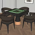 Modern Square Entertainment Table With Green Mahjong Layout And Four Brown Chairs 3d model