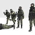 Tactical Soldiers in Military Gear Showing Different Actions Including Standing Running and Crawling 3d model