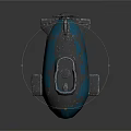 Military Style Blue Camouflage Submarine With Periscope Number 8 And Top Railings