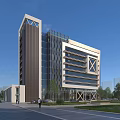Modern Office Building With Glass Facade Multi Storey Design And Urban Surrounding Trees