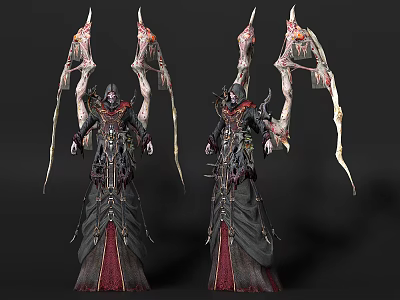Game Movie Character In Dark Gothic Armor With Spiked Wings And Red Black Robe 3d model