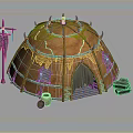 Traditional Horn Decorated Tent With Pointed Top Cloth Hanging Pole Clay Pot And Storage Chest