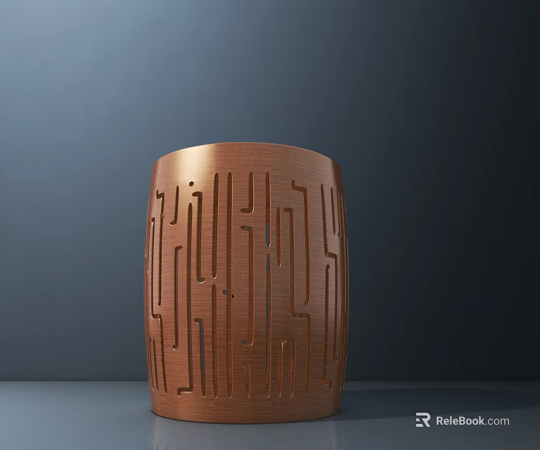 Copper Colored Cylindrical Stool With Hollow Geometric Patterns For Modern Minimalist Interior 3d model 
