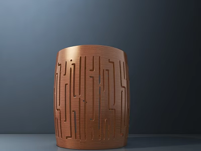 Copper Colored Cylindrical Stool With Hollow Geometric Patterns For Modern Minimalist Interior 3d model