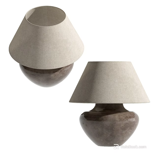Modern Minimalist Table Lamps With Beige Fabric Shades And Brown Ceramic Bases 3d model 