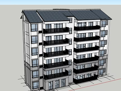 Modern Multi story Residential Building With Balconies Gray Roof And White Exterior Walls 3d model