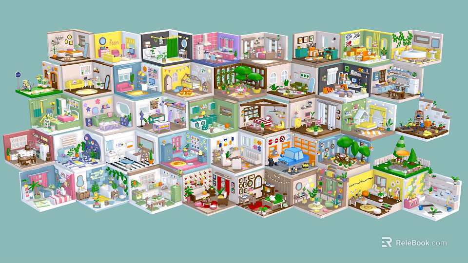 Colorful Miniature Interior Scene Models With Various Room Styles And Detailed Designs 3d model 