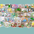 Colorful Miniature Interior Scene Models With Various Room Styles And Detailed Designs
