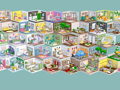 Colorful Miniature Interior Scene Models With Various Room Styles And Detailed Designs 3d model