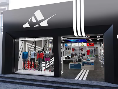 Modern Clothing Store Interior With Colorful Apparel Window Display And Red Blue White Fashion Racks 3d model