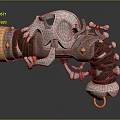 Skull Decorated Medieval Style Weapon With Leather Wrapping Metal Parts Gold Accents And Bone Elements