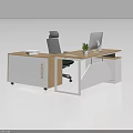 Modern Office Desk With Wooden And White Design Chair Computer Monitor Potted Plant And Books