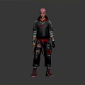 Man With Pink Hair Wearing Gray Hoodie Red Accented Black Ripped Pants Red Shoes Gloves