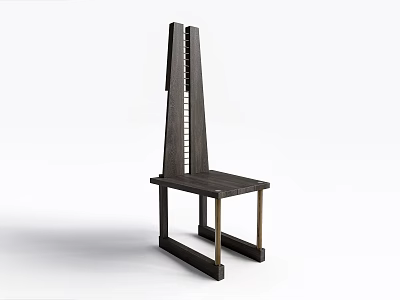 Modern Wooden Leisure Chair With Tall Slatted Back And Metal Legs Structure Design 3d model