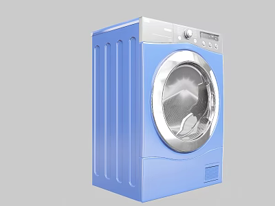 Blue Front Loading Washing Machine With Silver Control Panel And Round Door 3d model